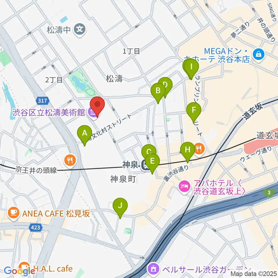 渋谷区立松濤美術館周辺のコンビニエンスストア一覧地図