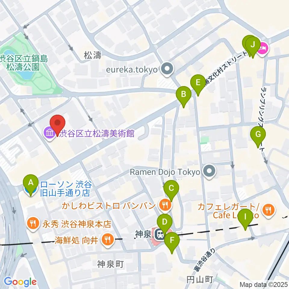 渋谷区立松濤美術館周辺のコンビニエンスストア一覧地図