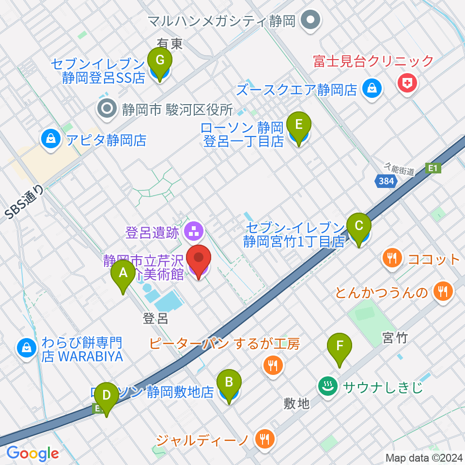 静岡市立芹沢銈介美術館周辺のコンビニエンスストア一覧地図