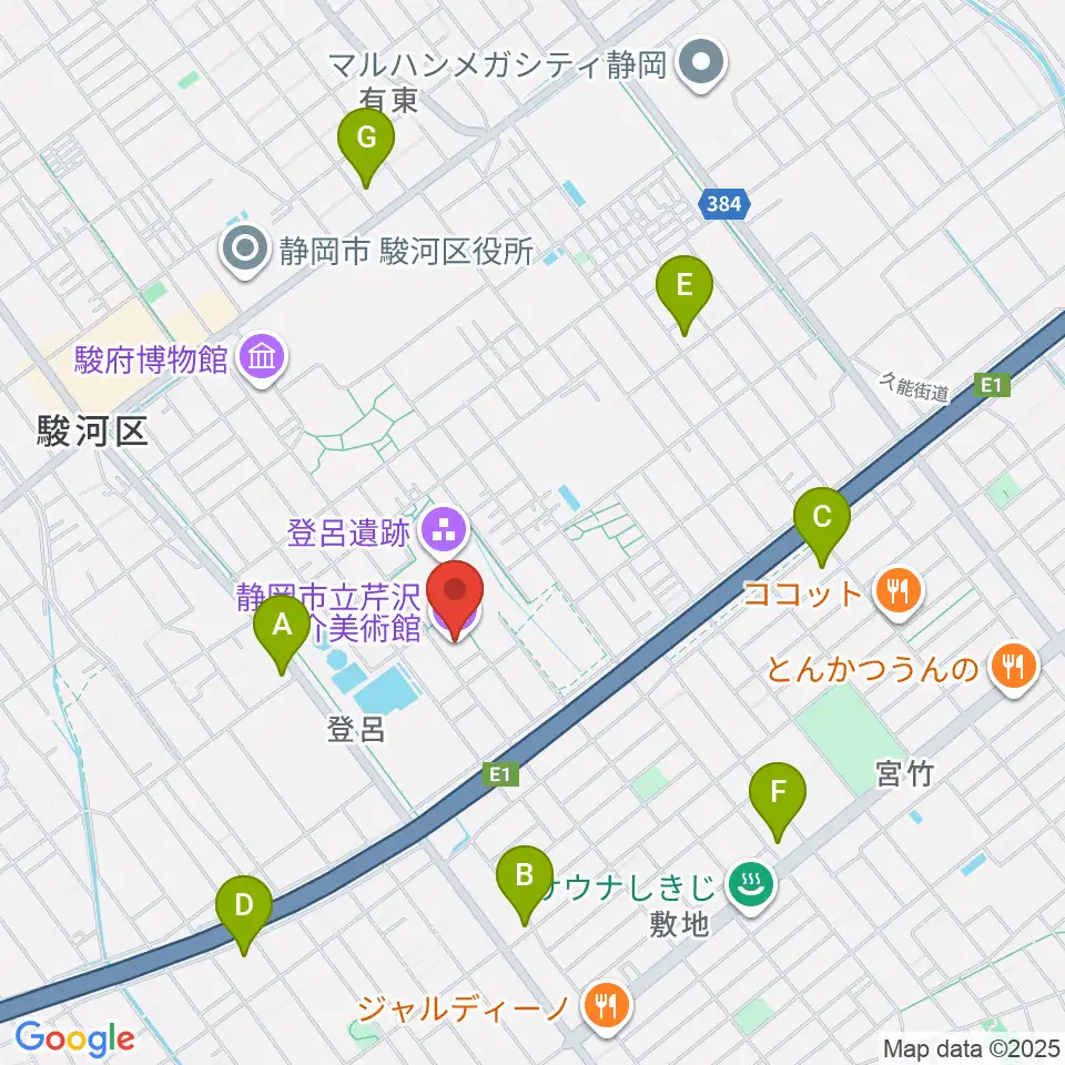 静岡市立芹沢銈介美術館周辺のコンビニエンスストア一覧地図
