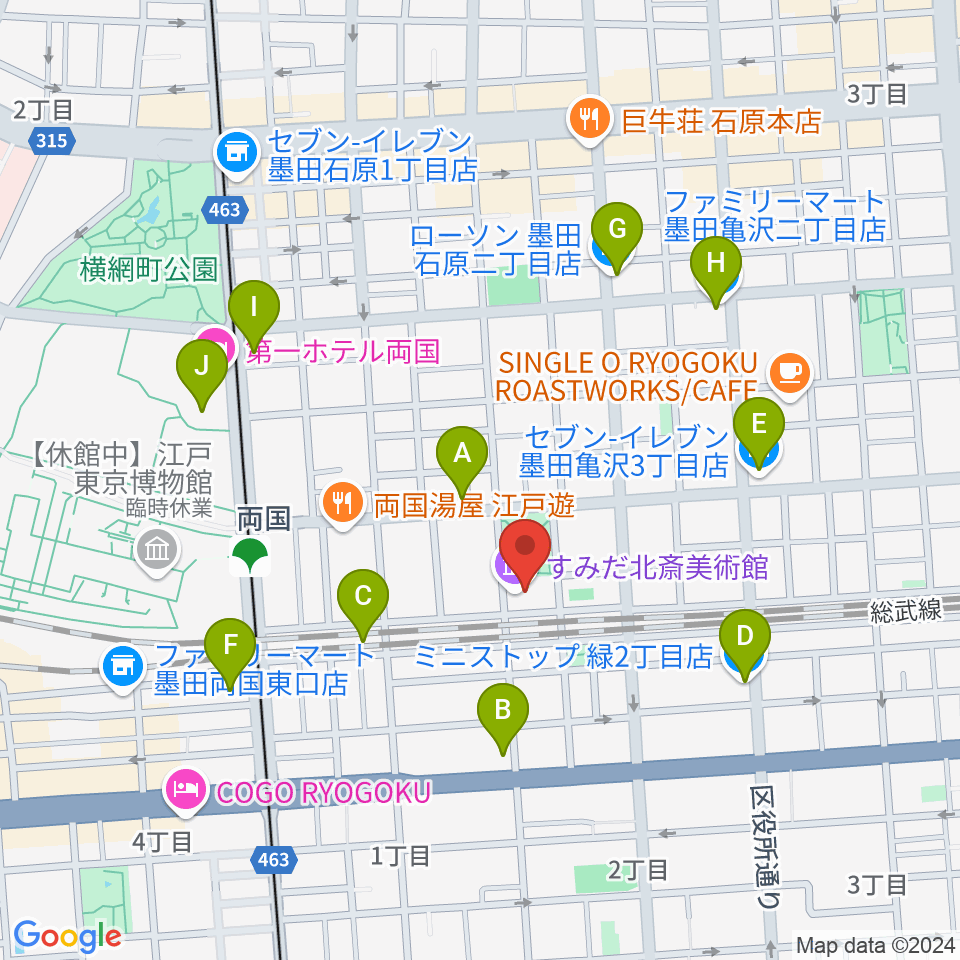 すみだ北斎美術館周辺のコンビニエンスストア一覧地図