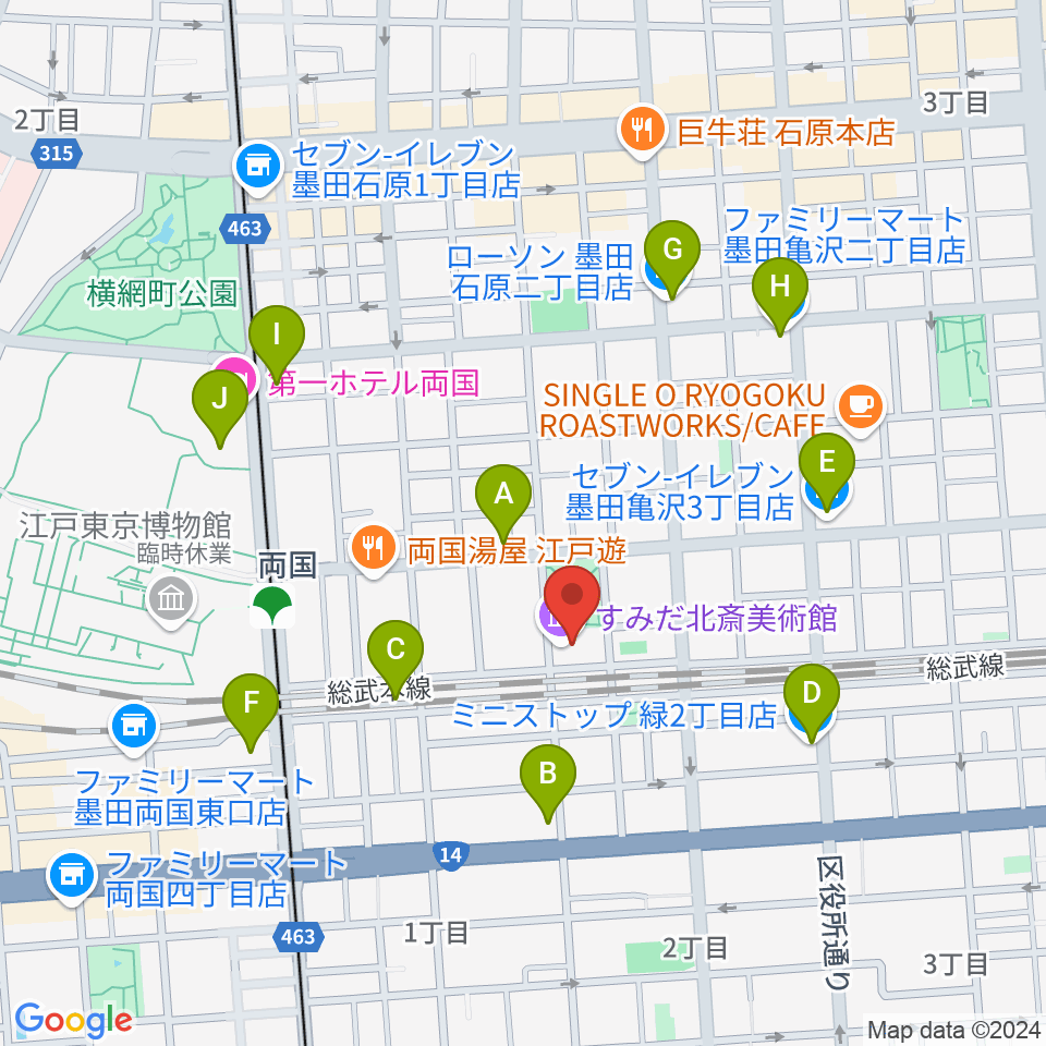 すみだ北斎美術館周辺のコンビニエンスストア一覧地図