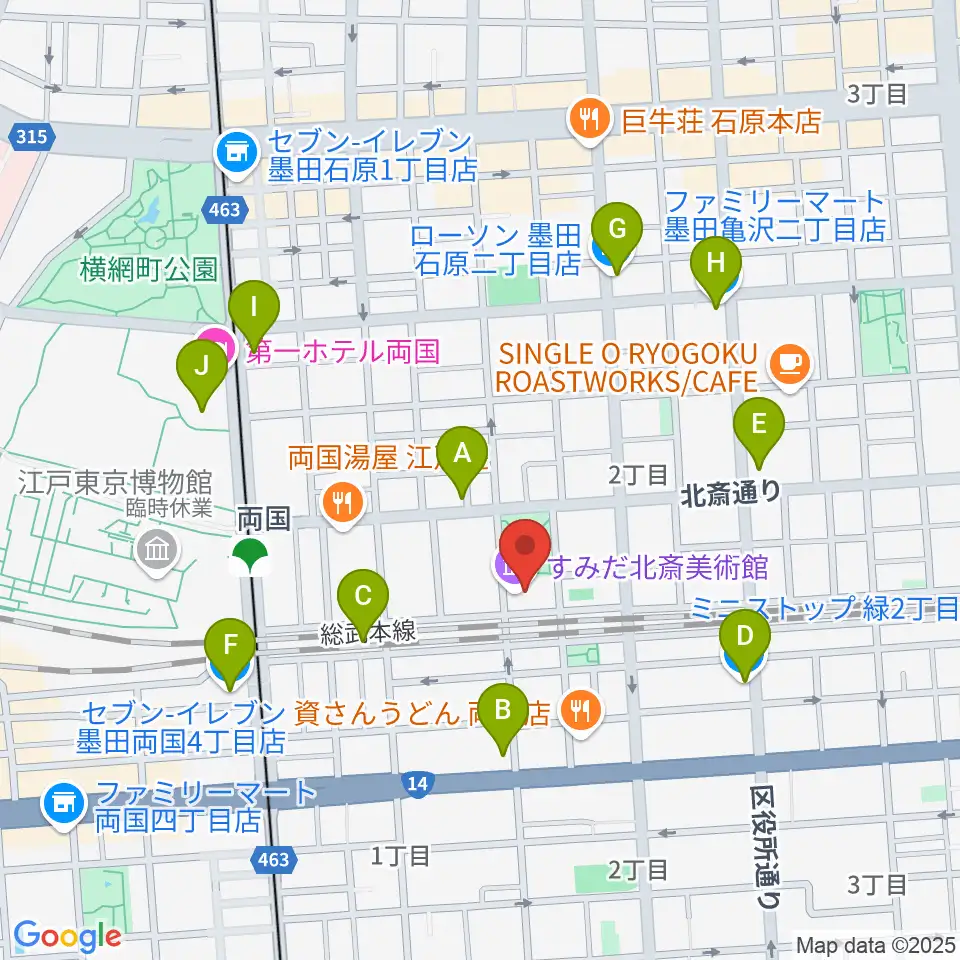 すみだ北斎美術館周辺のコンビニエンスストア一覧地図