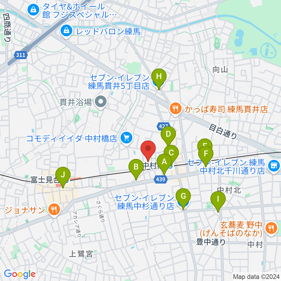 練馬区立美術館周辺のコンビニエンスストア一覧地図