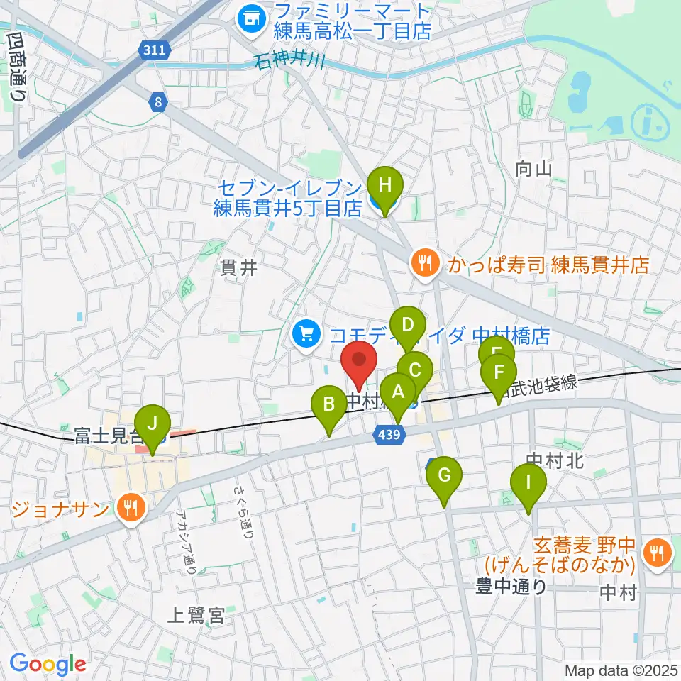 練馬区立美術館周辺のコンビニエンスストア一覧地図