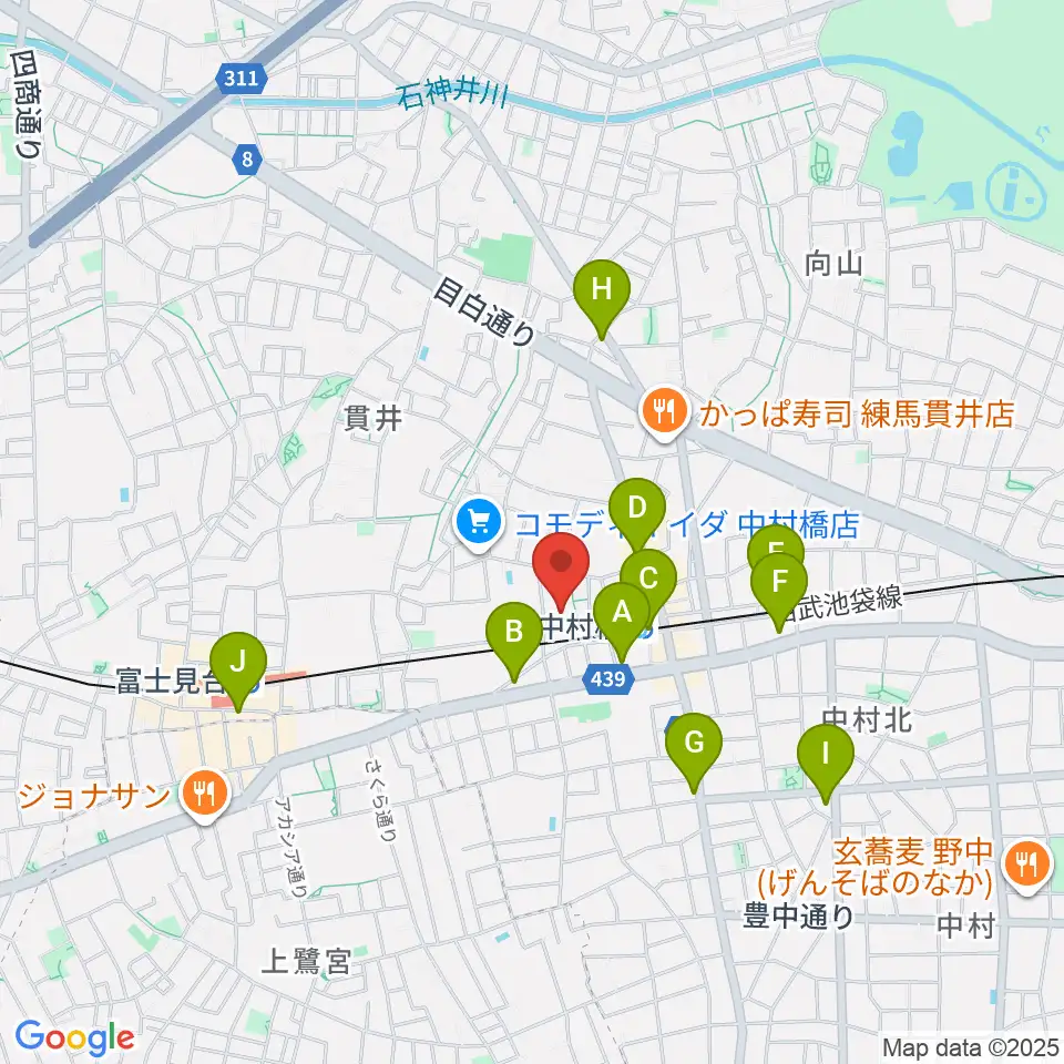 練馬区立美術館周辺のコンビニエンスストア一覧地図