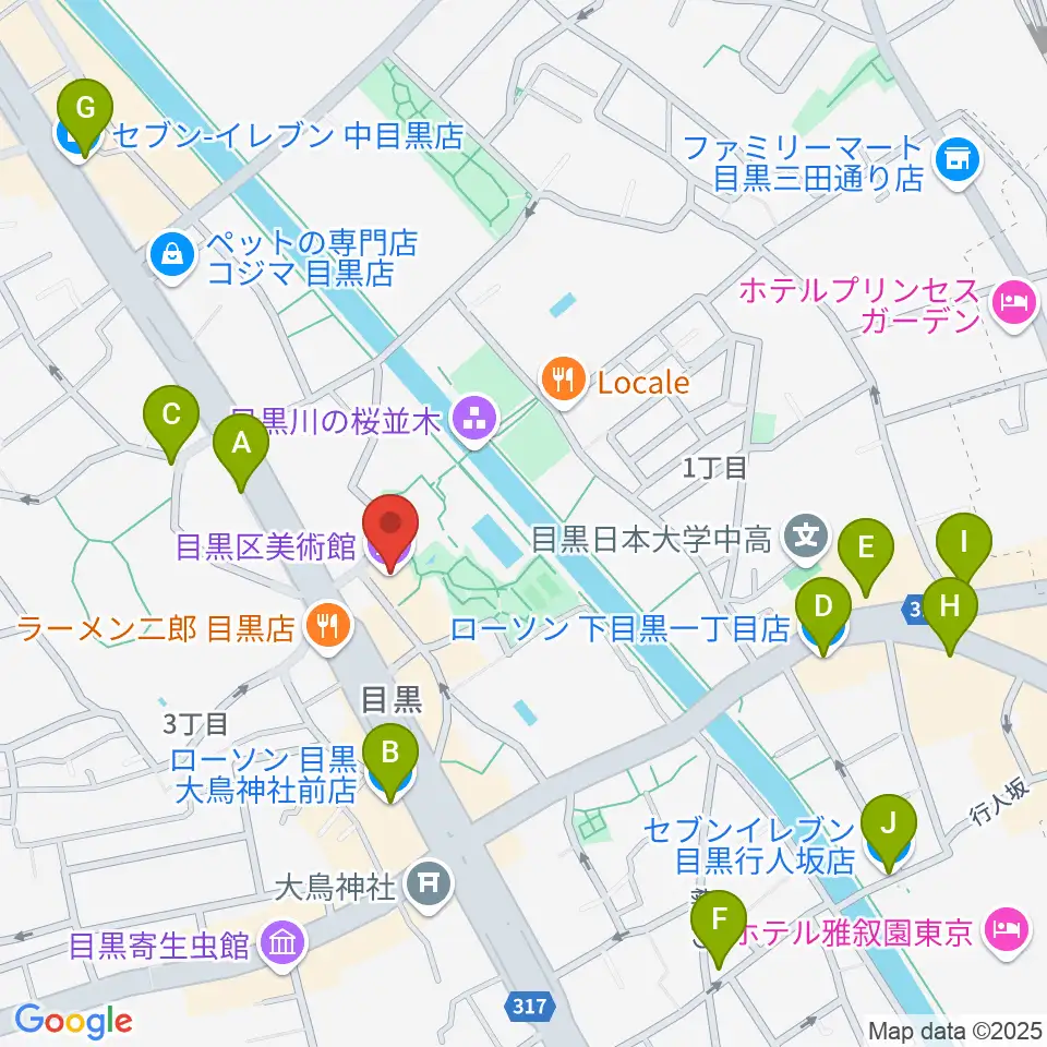 目黒区美術館周辺のコンビニエンスストア一覧地図