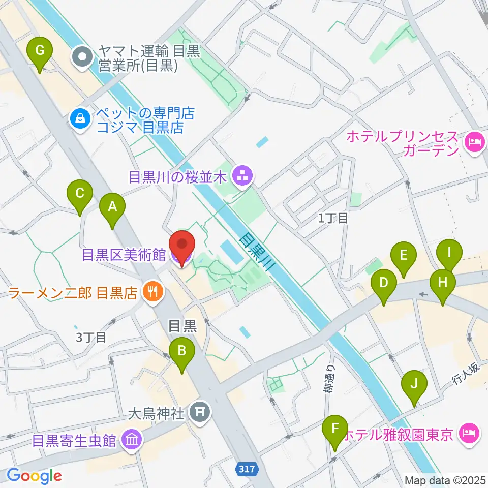 目黒区美術館周辺のコンビニエンスストア一覧地図