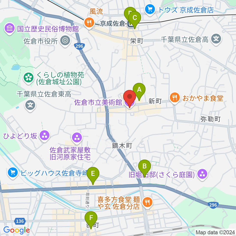 佐倉市立美術館周辺のコンビニエンスストア一覧地図