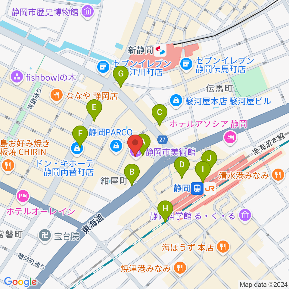 静岡市美術館周辺のコンビニエンスストア一覧地図