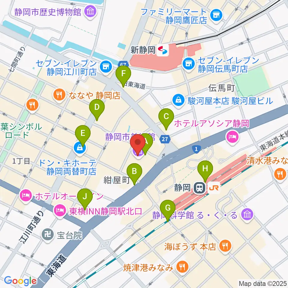 静岡市美術館周辺のコンビニエンスストア一覧地図