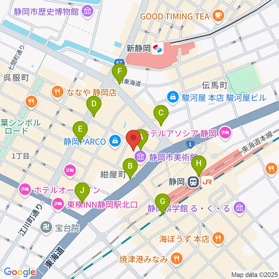 静岡市美術館周辺のコンビニエンスストア一覧地図