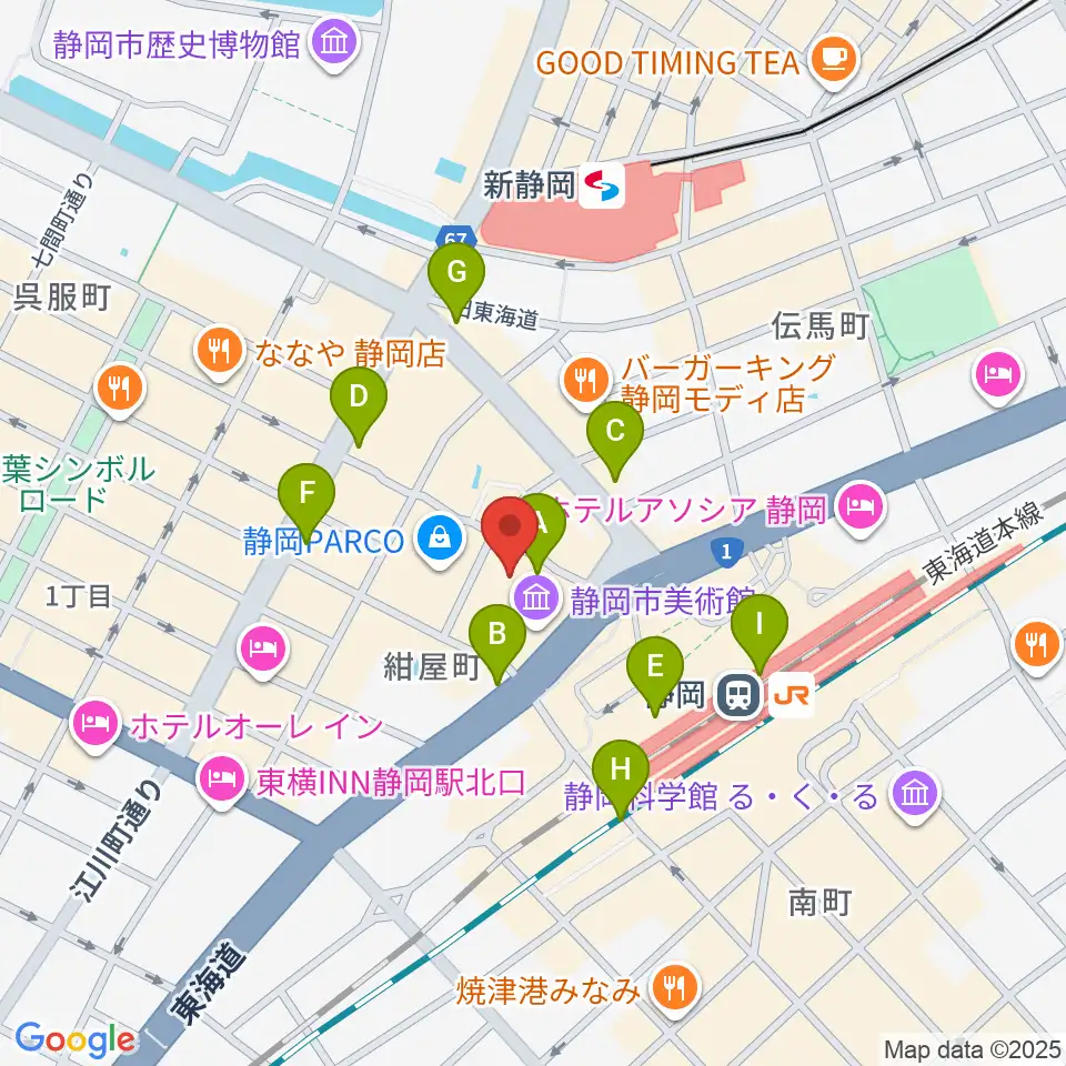 静岡市美術館周辺のコンビニエンスストア一覧地図
