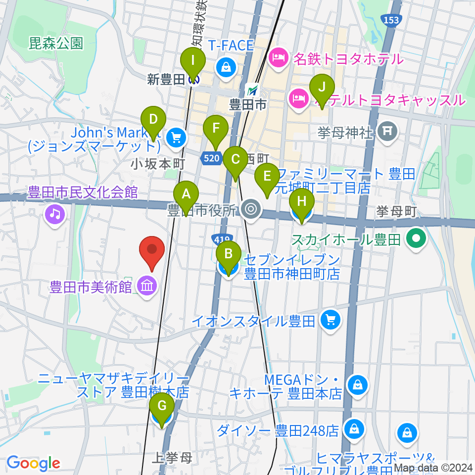 豊田市美術館周辺のコンビニエンスストア一覧地図