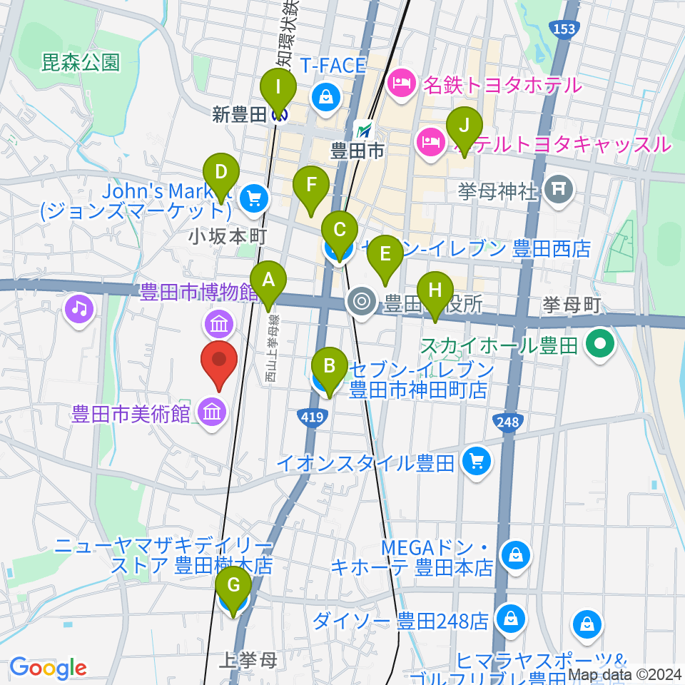 豊田市美術館周辺のコンビニエンスストア一覧地図