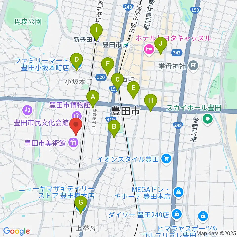 豊田市美術館周辺のコンビニエンスストア一覧地図