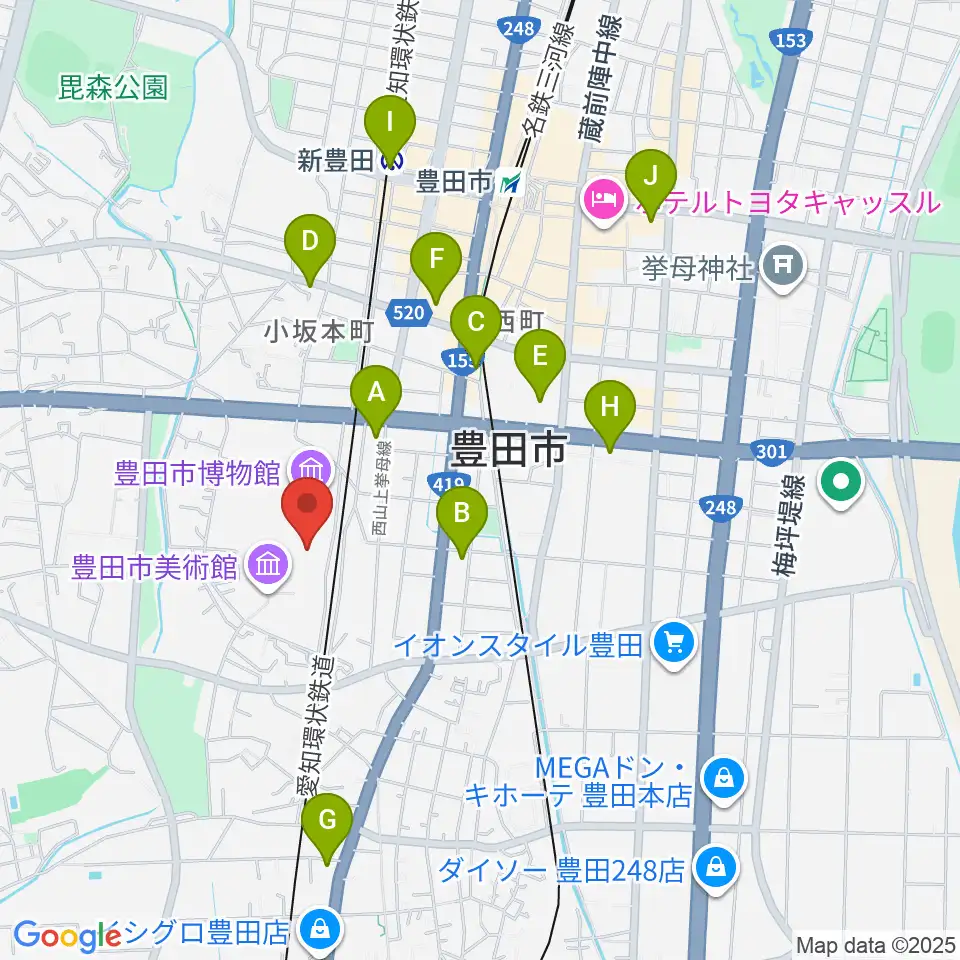豊田市美術館周辺のコンビニエンスストア一覧地図