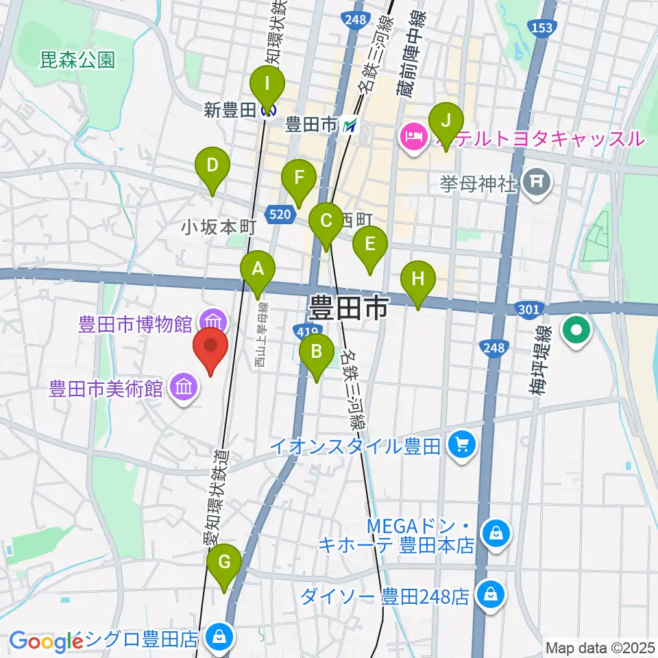 豊田市美術館周辺のコンビニエンスストア一覧地図
