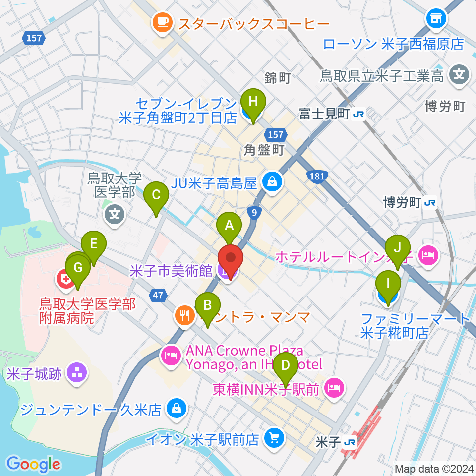 米子市美術館周辺のコンビニエンスストア一覧地図