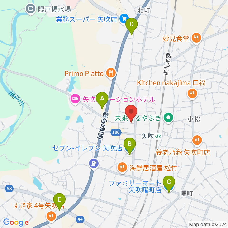 矢吹町中央公民館 KOKOTTOホール周辺のコンビニエンスストア一覧地図