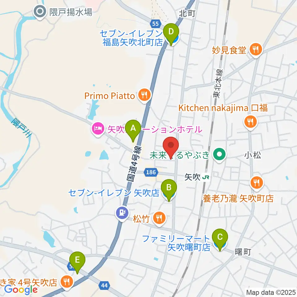 矢吹町中央公民館 KOKOTTOホール周辺のコンビニエンスストア一覧地図