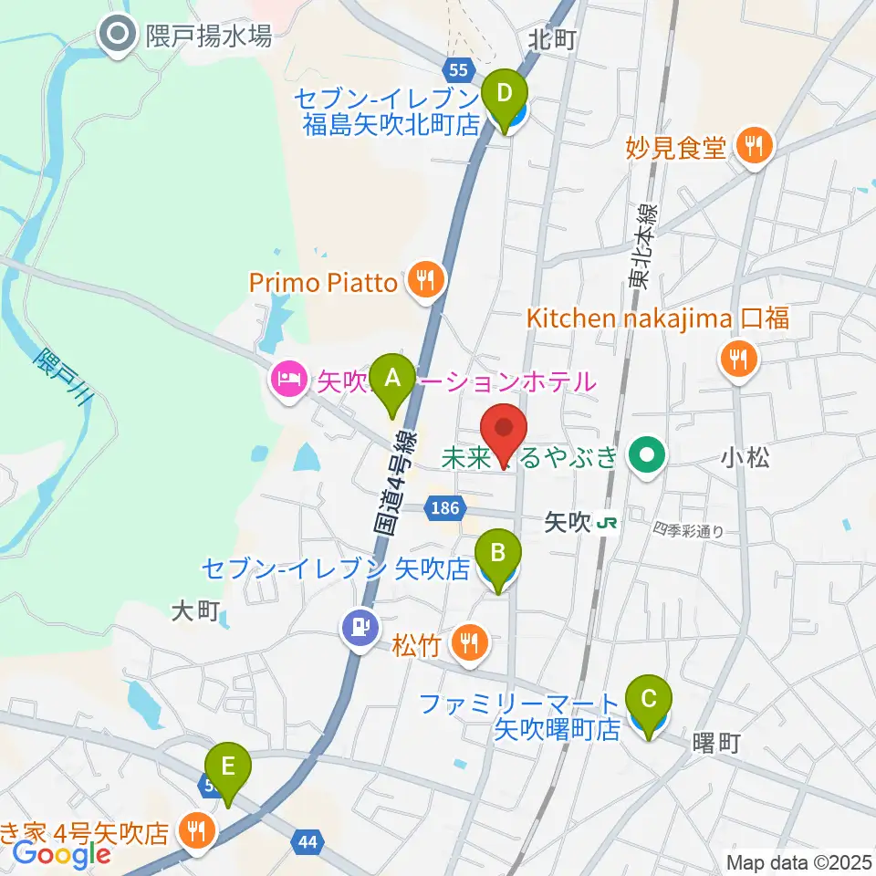 矢吹町中央公民館 KOKOTTOホール周辺のコンビニエンスストア一覧地図