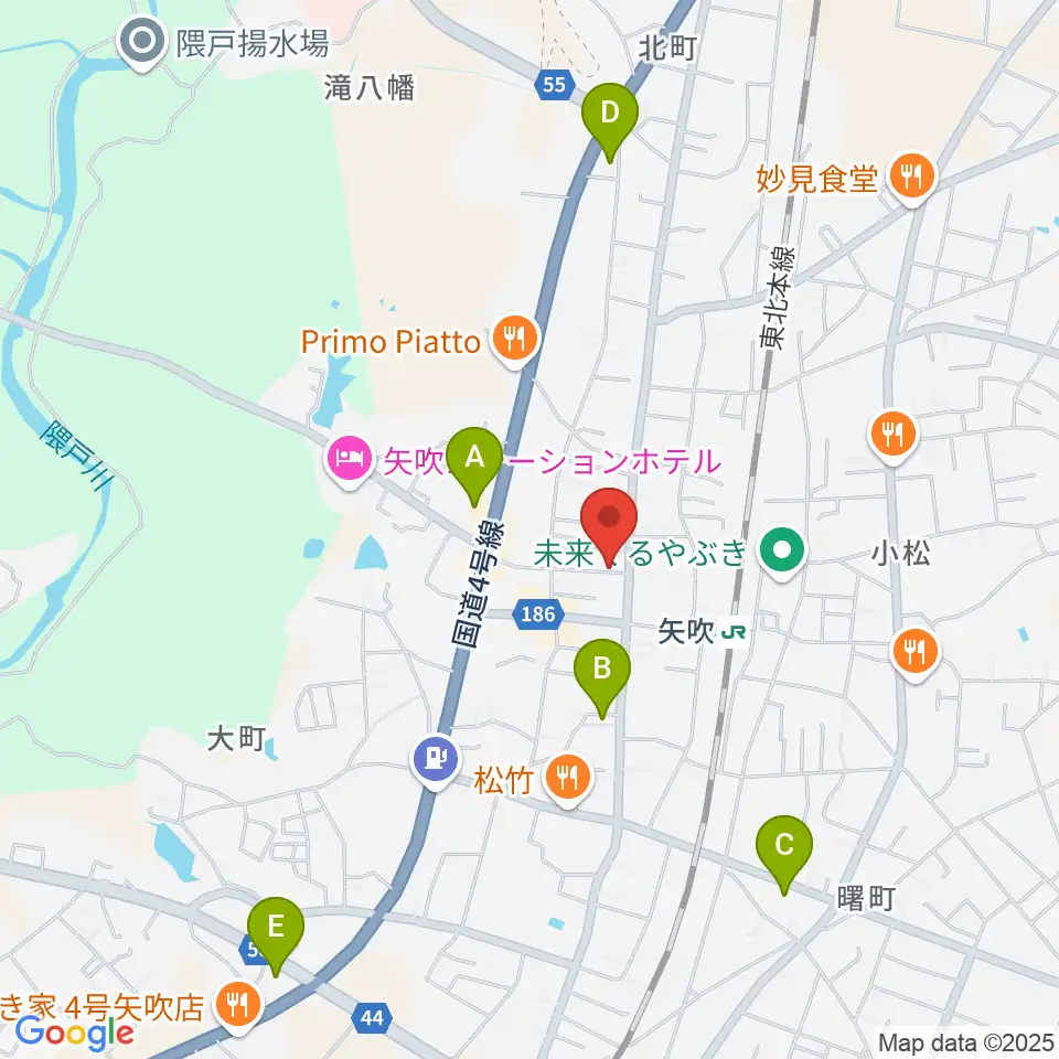 矢吹町中央公民館 KOKOTTOホール周辺のコンビニエンスストア一覧地図