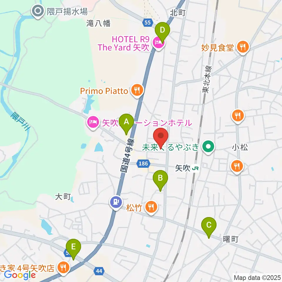 矢吹町複合施設KOKOTTO周辺のコンビニエンスストア一覧地図