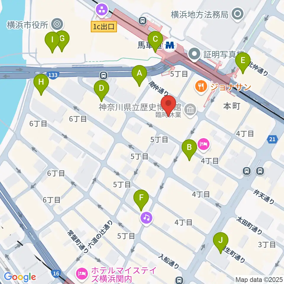 神奈川県立歴史博物館周辺のコンビニエンスストア一覧地図