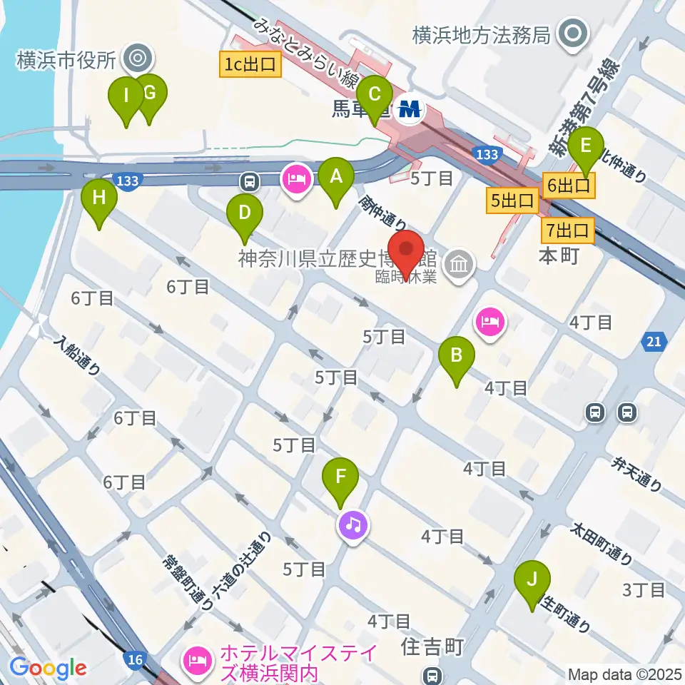 神奈川県立歴史博物館周辺のコンビニエンスストア一覧地図