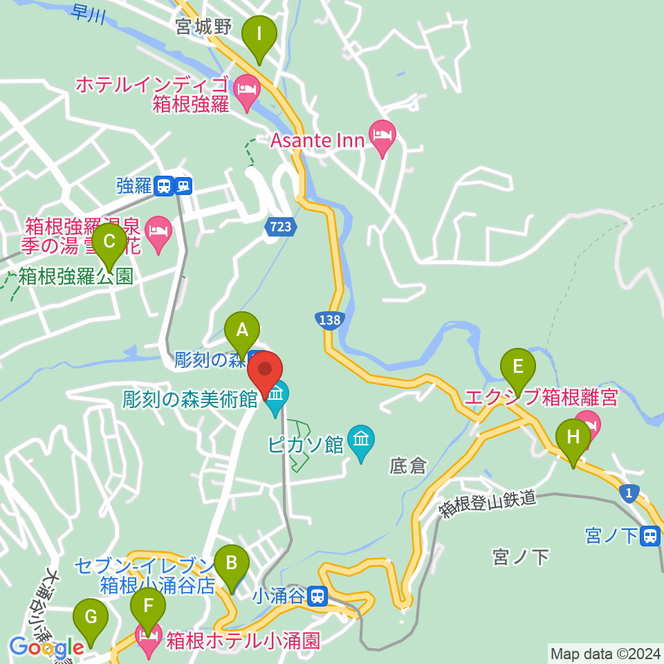 箱根 彫刻の森美術館周辺のコンビニエンスストア一覧地図