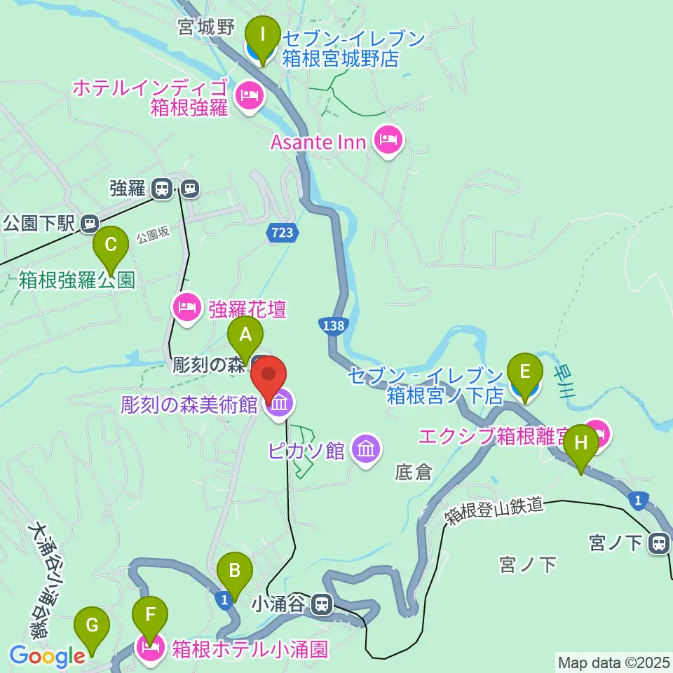 箱根 彫刻の森美術館周辺のコンビニエンスストア一覧地図