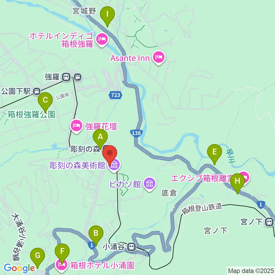 箱根 彫刻の森美術館周辺のコンビニエンスストア一覧地図