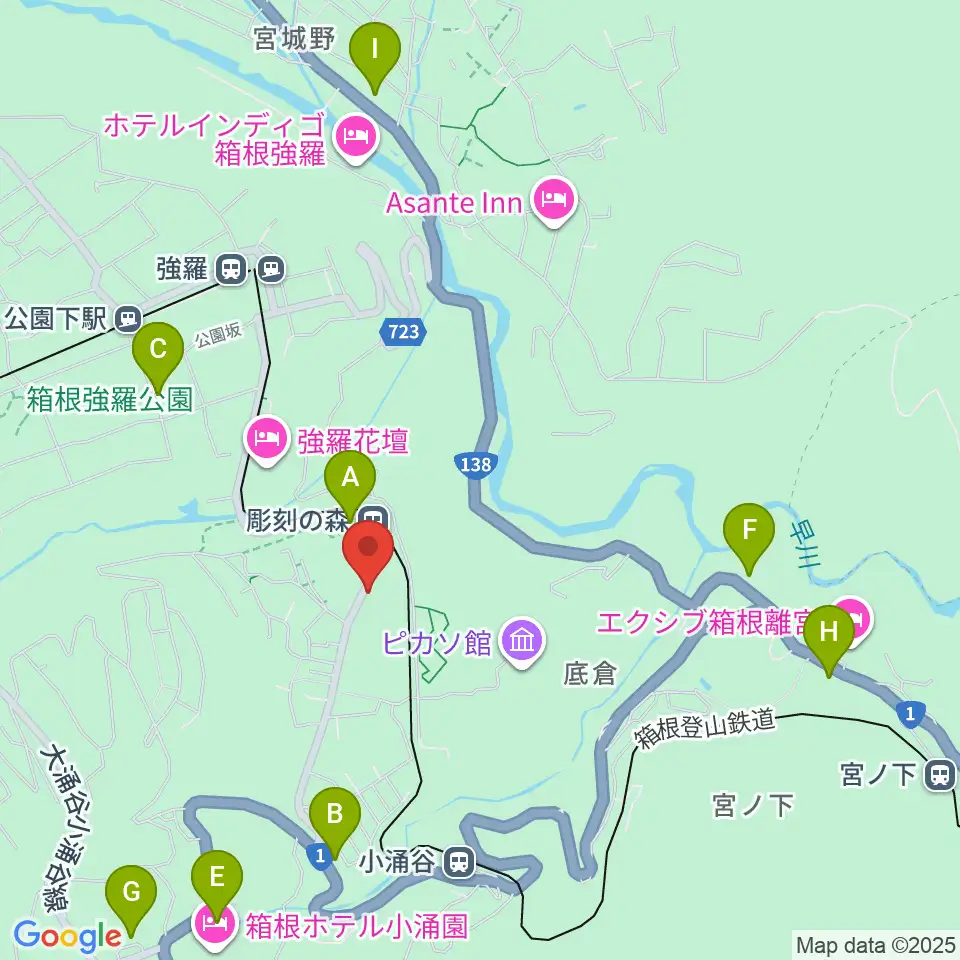 箱根 彫刻の森美術館周辺のコンビニエンスストア一覧地図