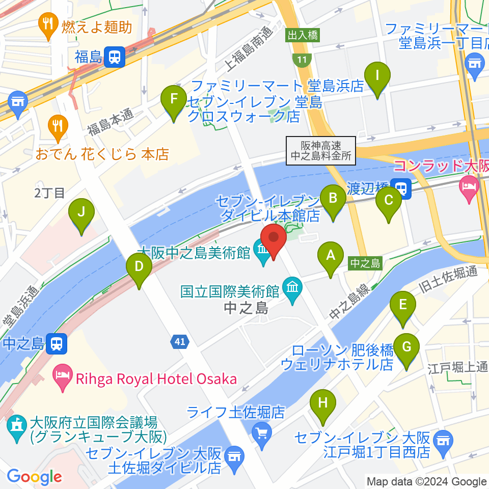 大阪中之島美術館周辺のコンビニエンスストア一覧地図