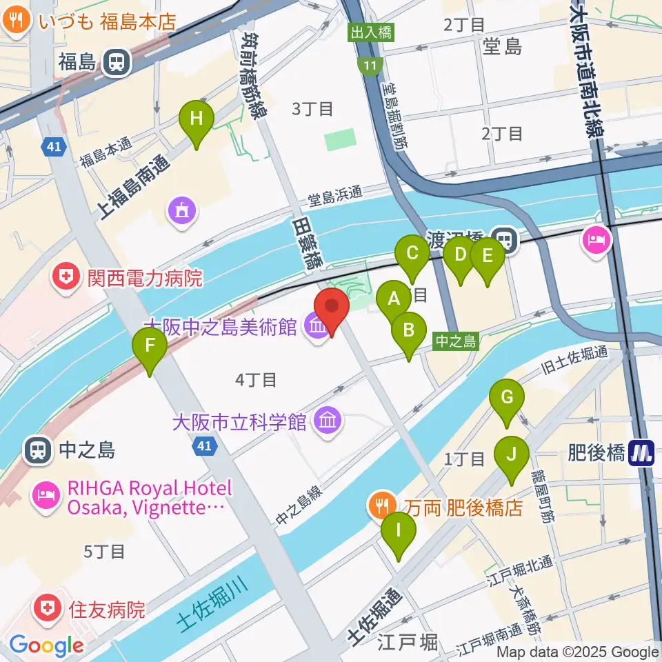 大阪中之島美術館周辺のコンビニエンスストア一覧地図