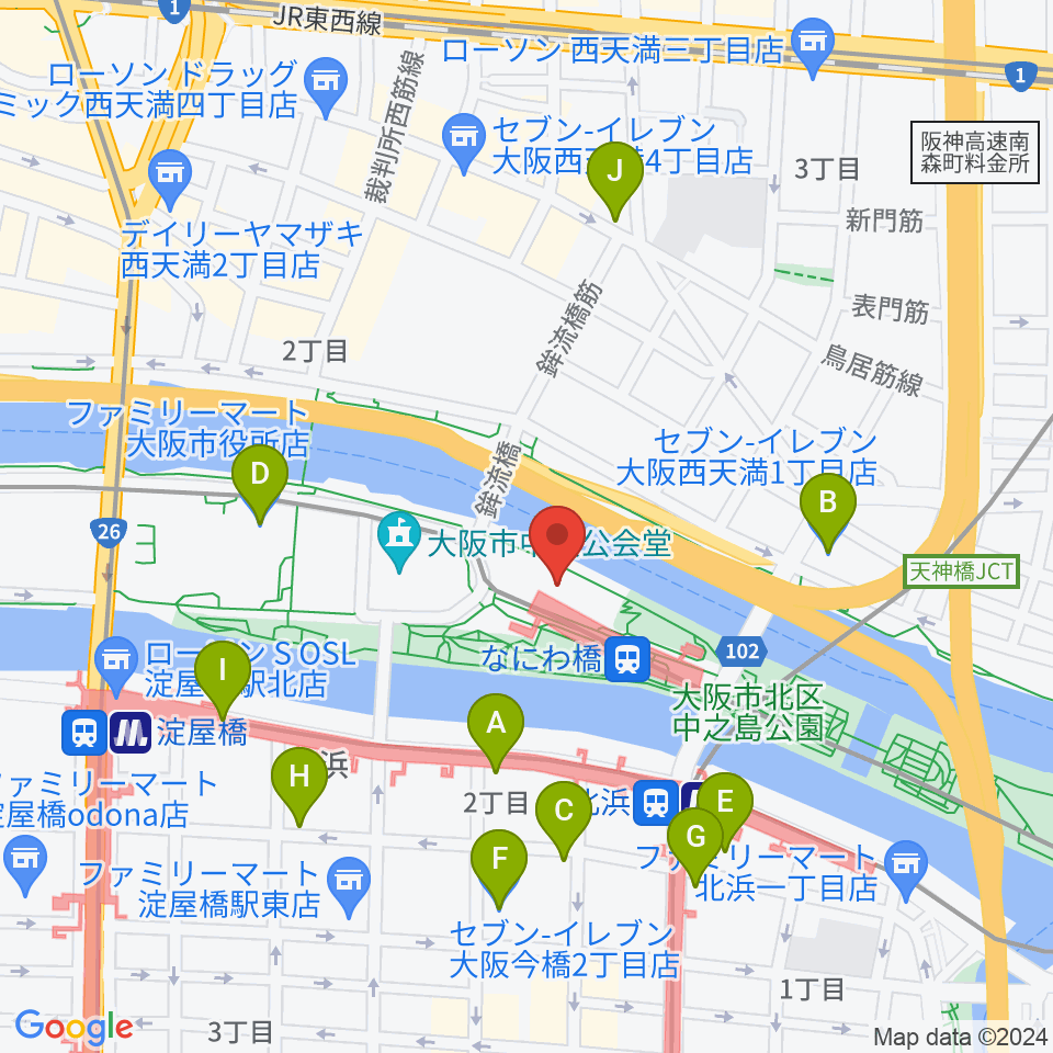 大阪市立東洋陶磁美術館周辺のコンビニエンスストア一覧地図