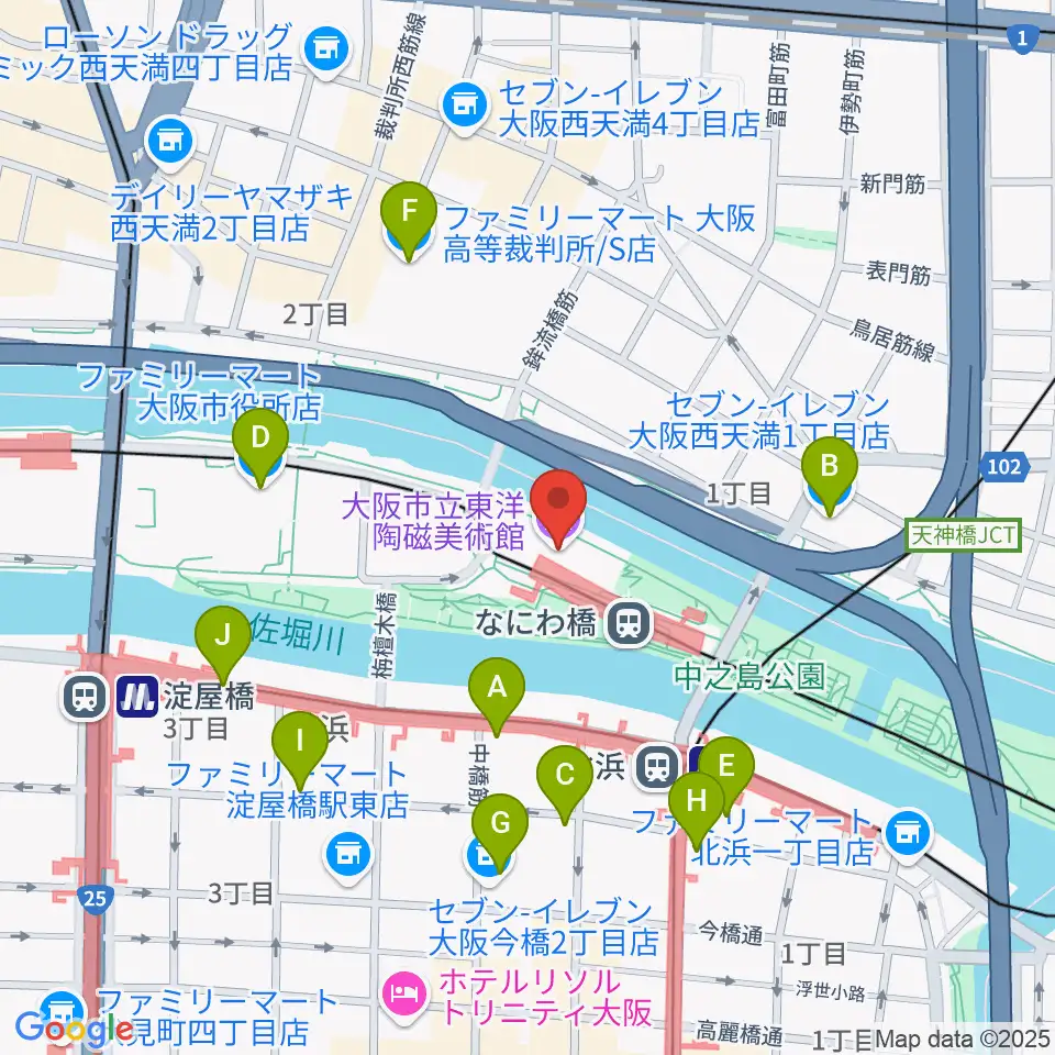 大阪市立東洋陶磁美術館周辺のコンビニエンスストア一覧地図