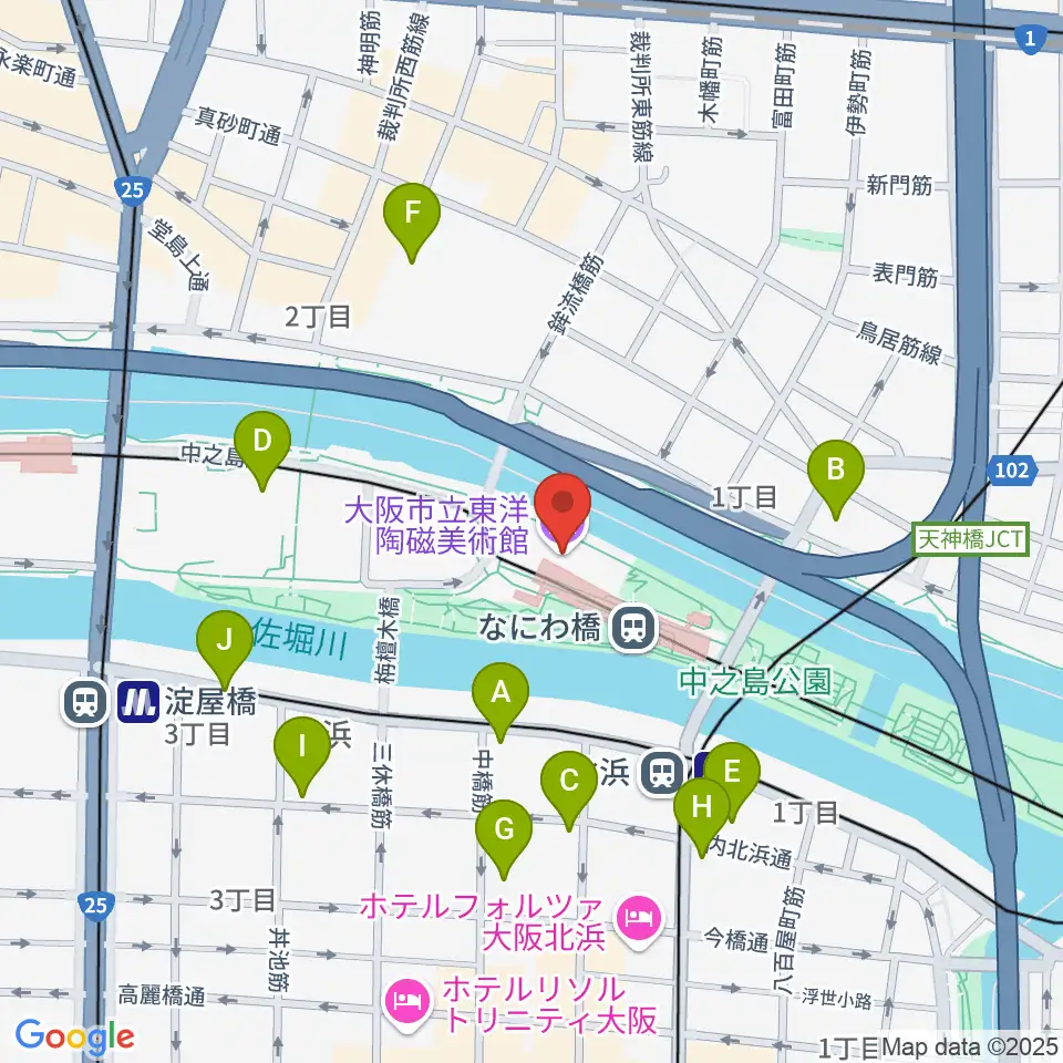 大阪市立東洋陶磁美術館周辺のコンビニエンスストア一覧地図