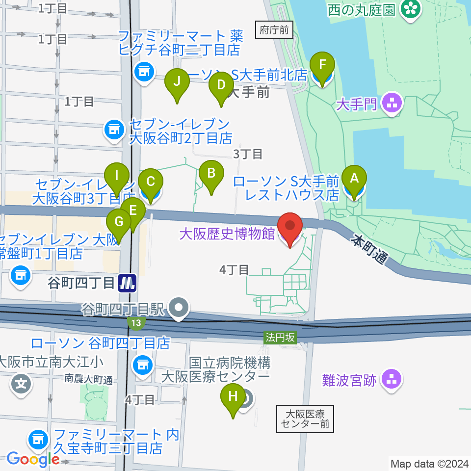 大阪歴史博物館周辺のコンビニエンスストア一覧地図