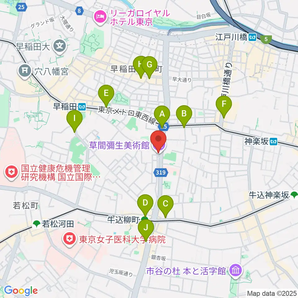 草間彌生美術館周辺のコンビニエンスストア一覧地図