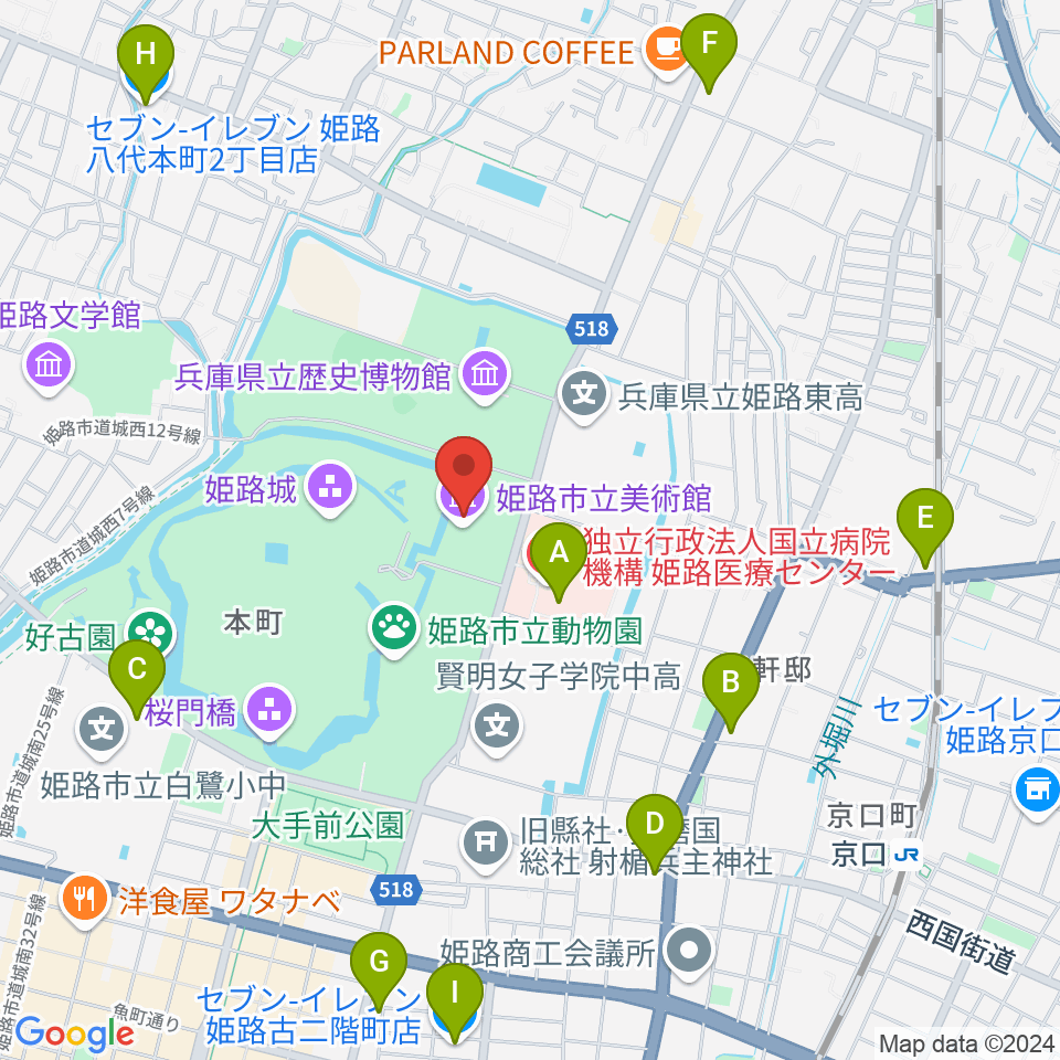 姫路市立美術館周辺のコンビニエンスストア一覧地図