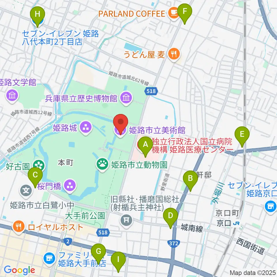 姫路市立美術館周辺のコンビニエンスストア一覧地図