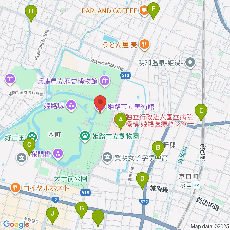 姫路市立美術館周辺のコンビニエンスストア一覧地図
