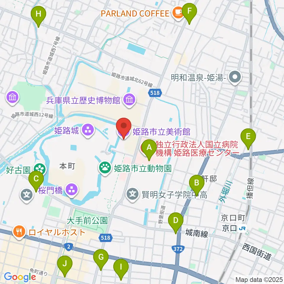 姫路市立美術館周辺のコンビニエンスストア一覧地図