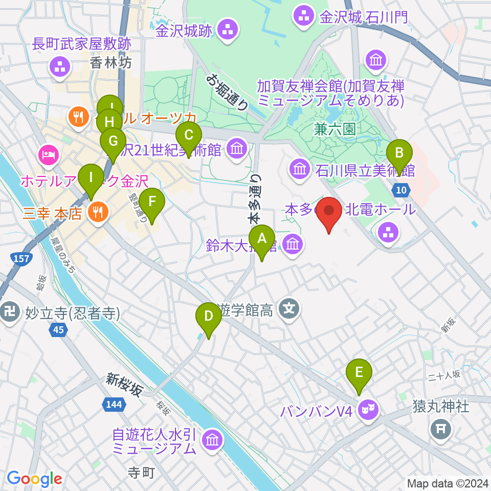 石川県立歴史博物館 いしかわ赤レンガミュージアム周辺のコンビニエンスストア一覧地図