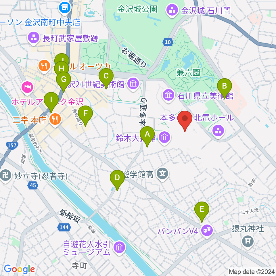 石川県立歴史博物館 いしかわ赤レンガミュージアム周辺のコンビニエンスストア一覧地図