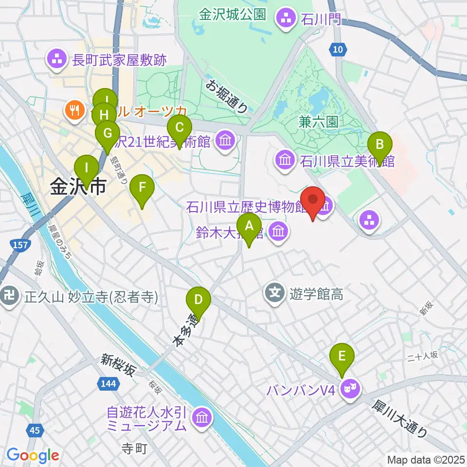 石川県立歴史博物館 いしかわ赤レンガミュージアム周辺のコンビニエンスストア一覧地図