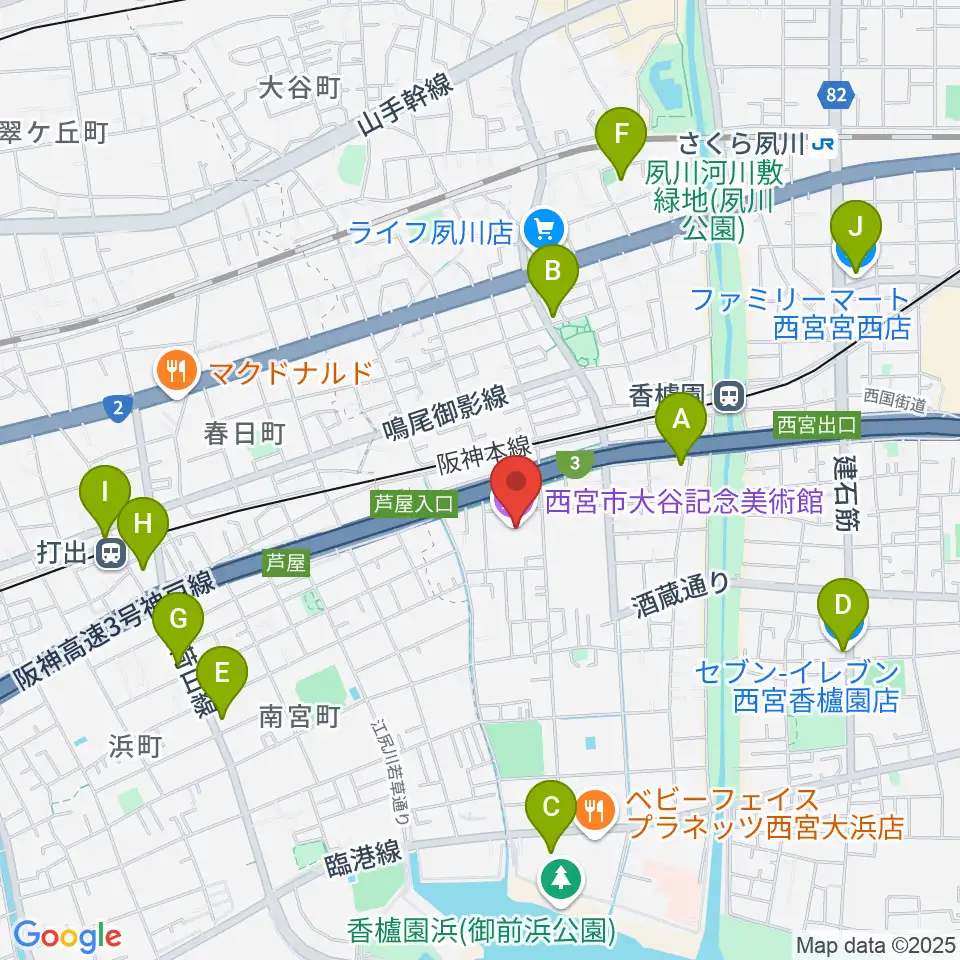 西宮市大谷記念美術館周辺のコンビニエンスストア一覧地図