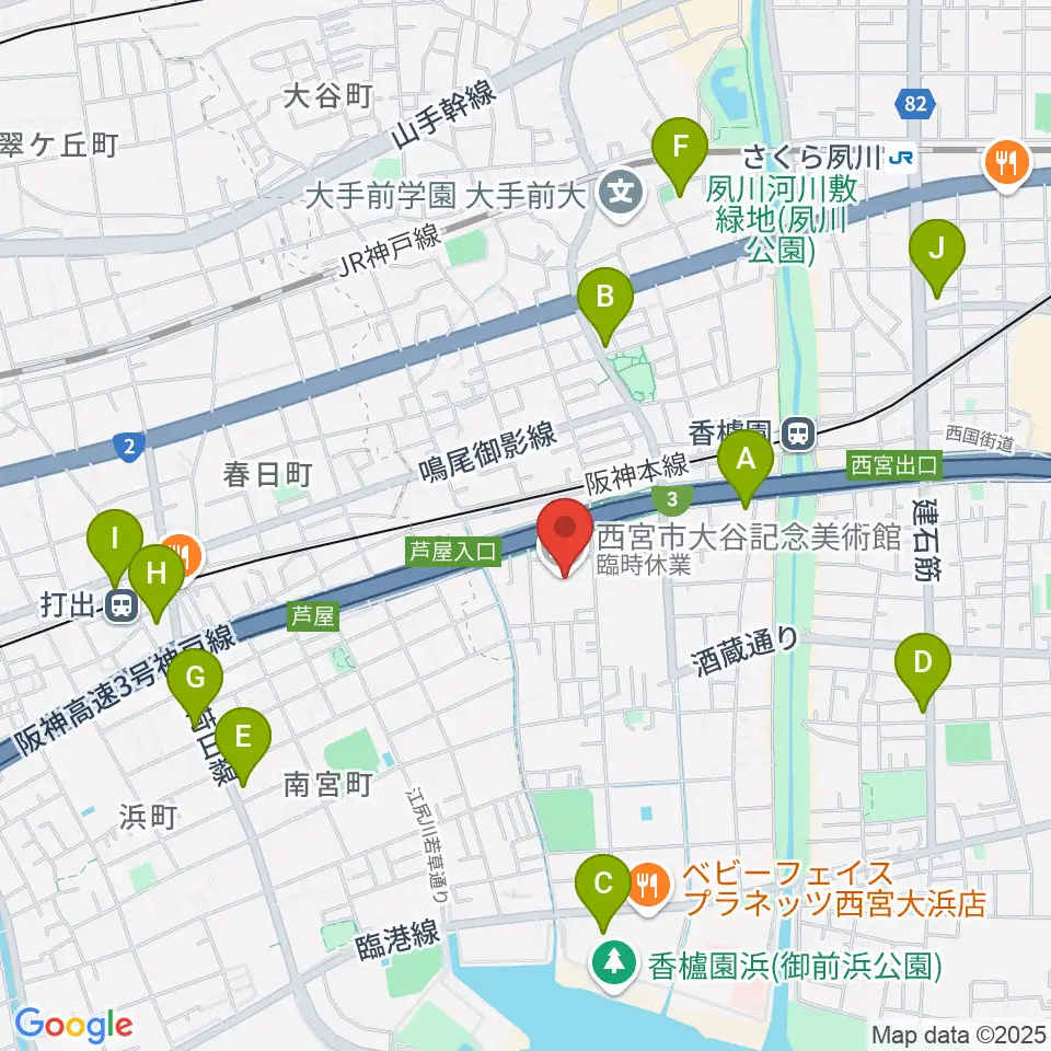 西宮市大谷記念美術館周辺のコンビニエンスストア一覧地図